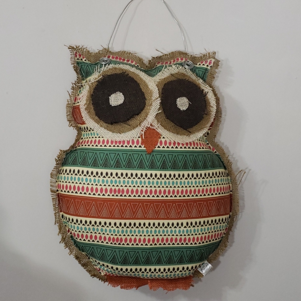 Handmade Owl Wall Hanging in Green and Orange